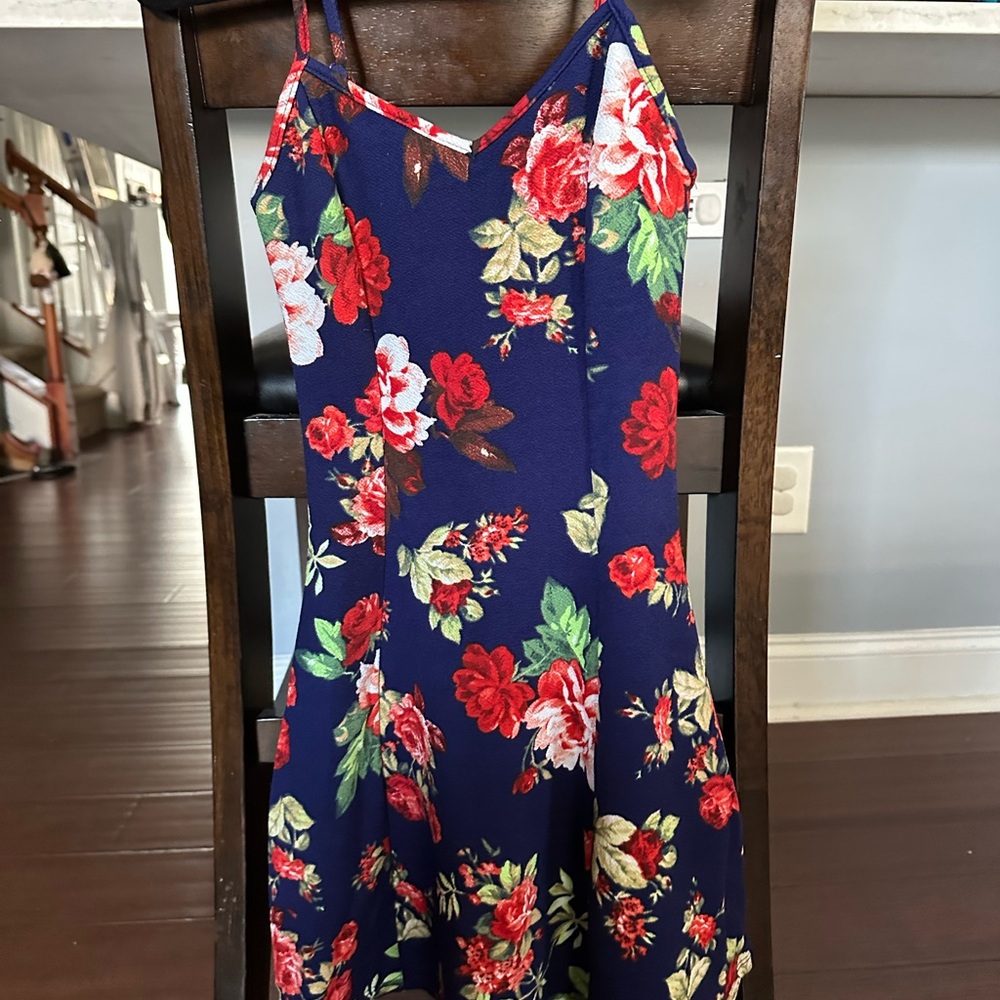 Floral Dress - Navy and Red